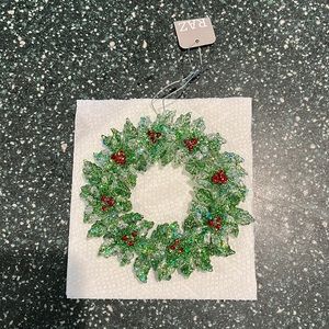 NWT RAZ Glittered Holly Wreath Ornament